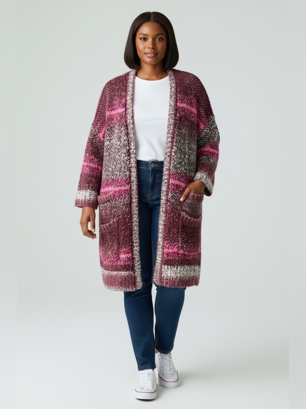 torrid Ombre Open-Front Cardigan - Pink, Burgundy, Gray